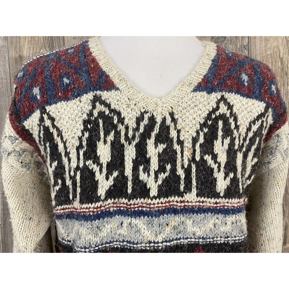 Vintage‎ Woolrich Hand Knit Sweater Men's L Wool Blend Cozy Cabincore Nordic